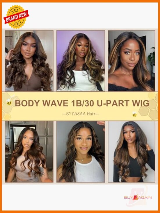 U Part Human Hair Wig Body Wave 180 Density Glueless Natural Hair main image 5